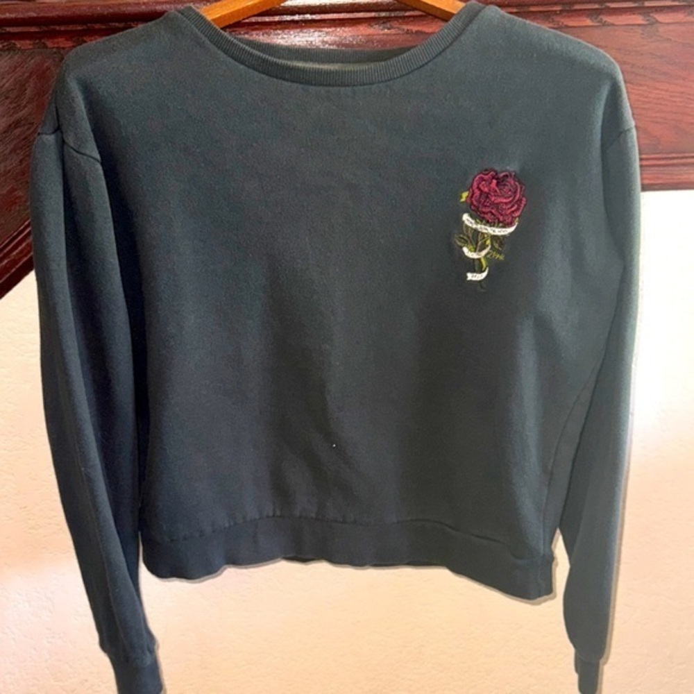 Cotton:On Embroidered Rose Tupac 2PAC Black Sweatshirt Pullover Casual Sweater